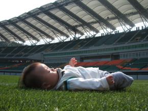 静岡スタジアムエコパのピッチでお昼寝です